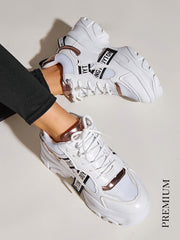 Lace-up Front Chunky Sole Trainers - White - www.thetreasurebox.me