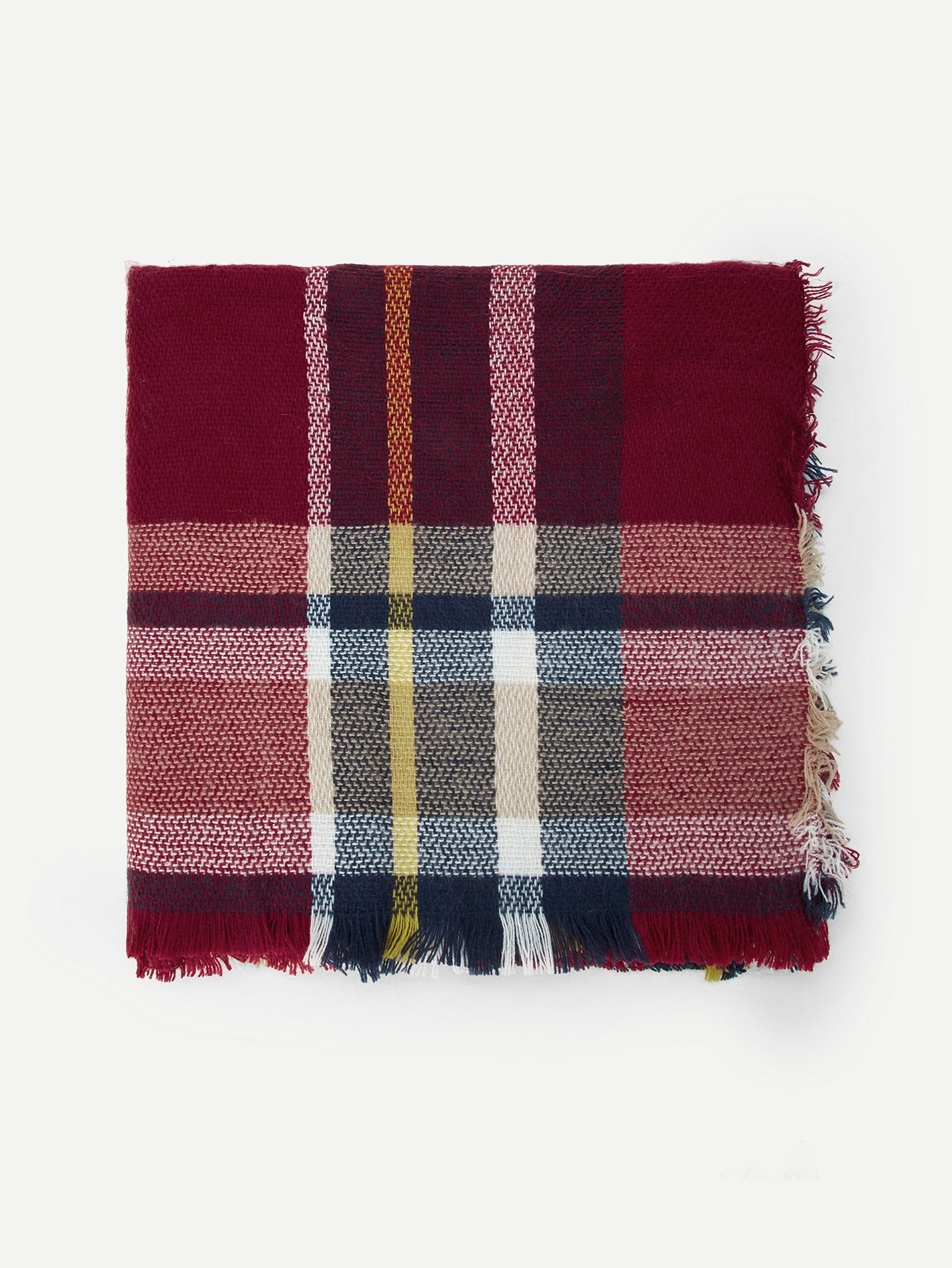 Frayed Trim Plaid Scarf - www.thetreasurebox.me