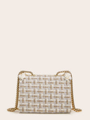 Faux Pearl Decor Tweed Chain Bag - www.thetreasurebox.me