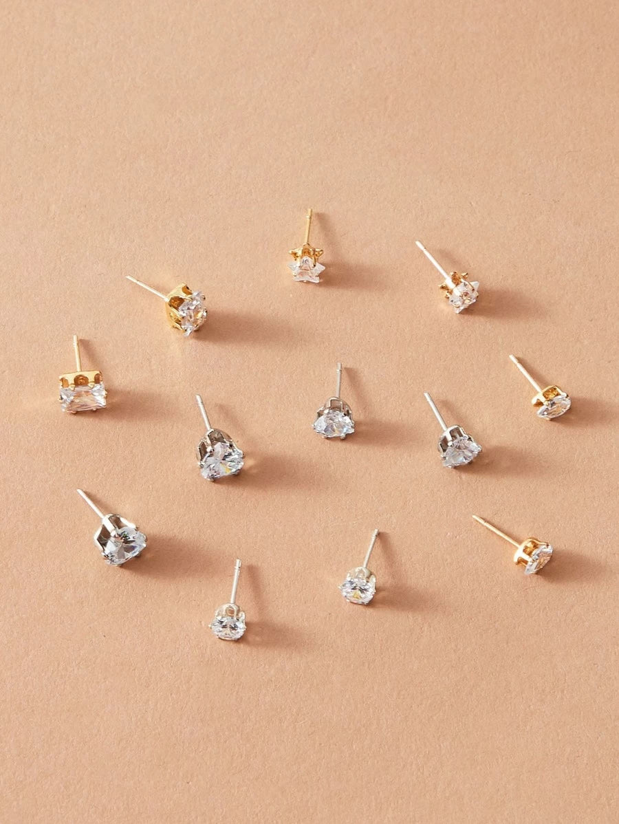 6pairs Rhinestone Decor Heart & Star Shaped Stud Earrings - FD ⚡