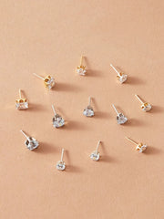 6pairs Rhinestone Decor Heart & Star Shaped Stud Earrings - FD ⚡