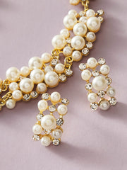 Faux Pearl & Rhinestone Decor Necklace & Earrings - FD ⚡ - www.thetreasurebox.me