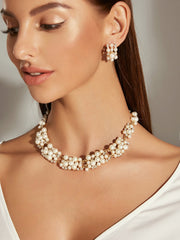 Faux Pearl & Rhinestone Decor Necklace & Earrings - FD ⚡ - www.thetreasurebox.me