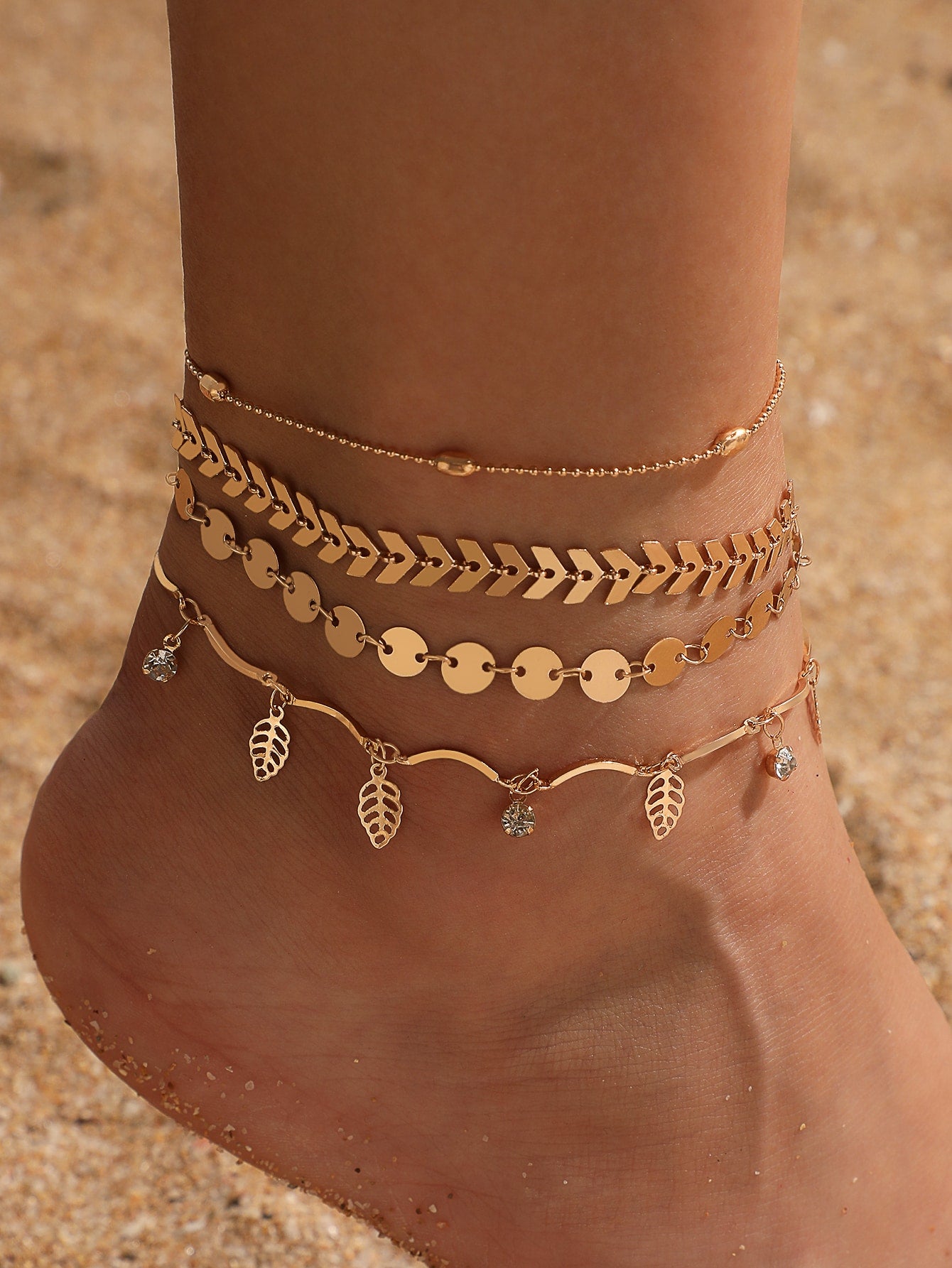 4pcs Hollow Out Leaf Charm Anklet - www.thetreasurebox.me