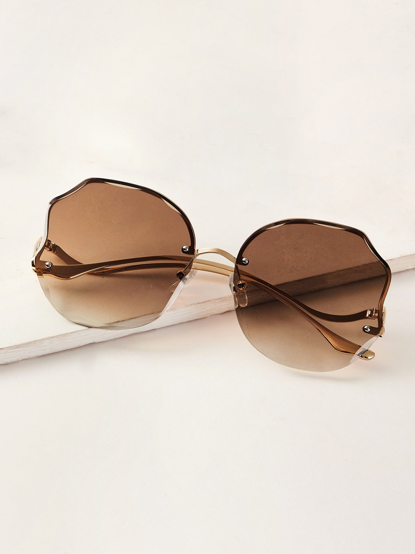 Simple Rimless Sunglasses - Brown