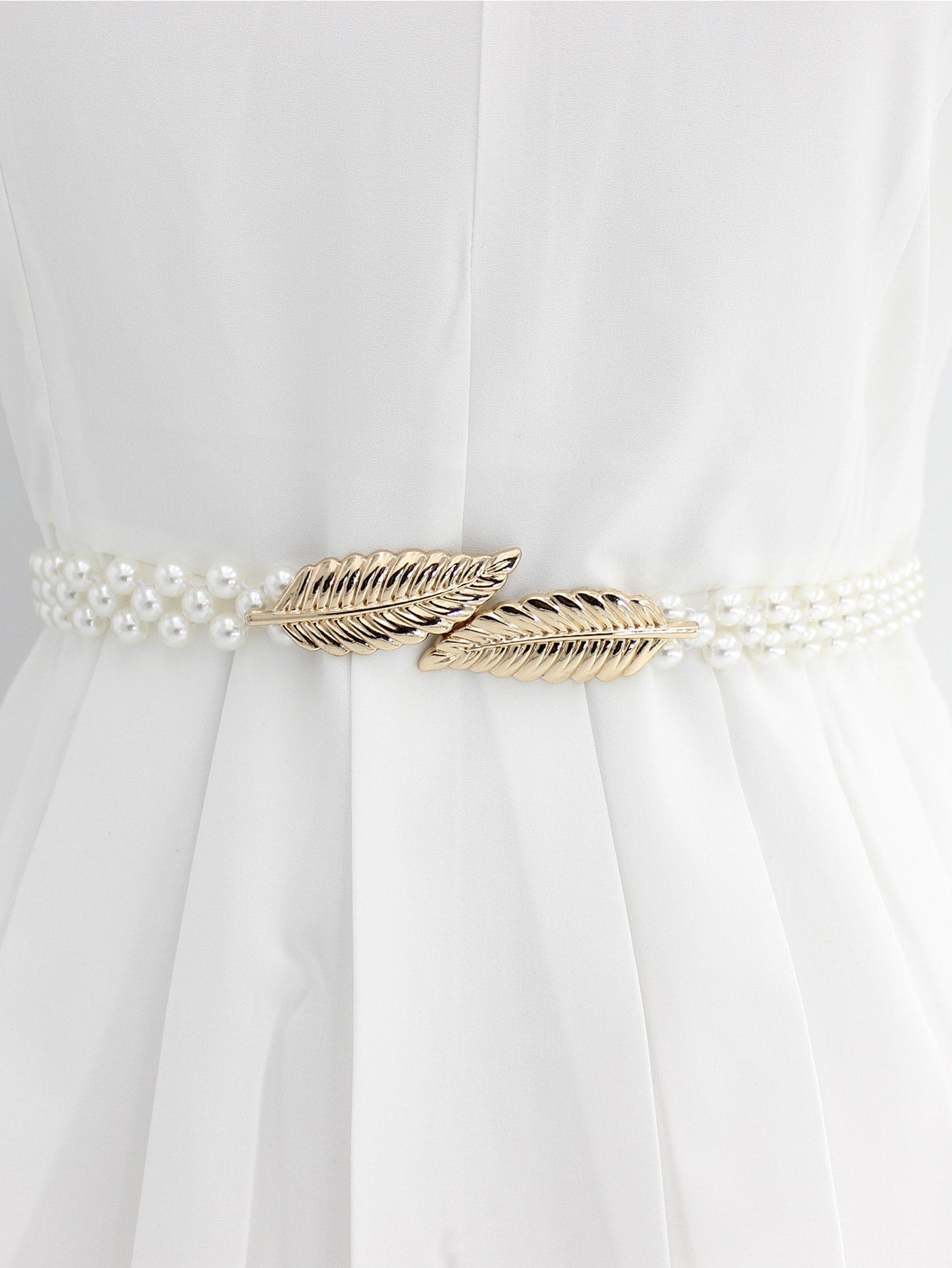 Faux Pearl Beaded Belt - White