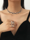 1pc Rhinestone Decor Necklace & 1pair Drop Earrings - Black