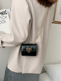 Mini Metal Heart Decor Flap Chain Bag  - Black - FD ⚡