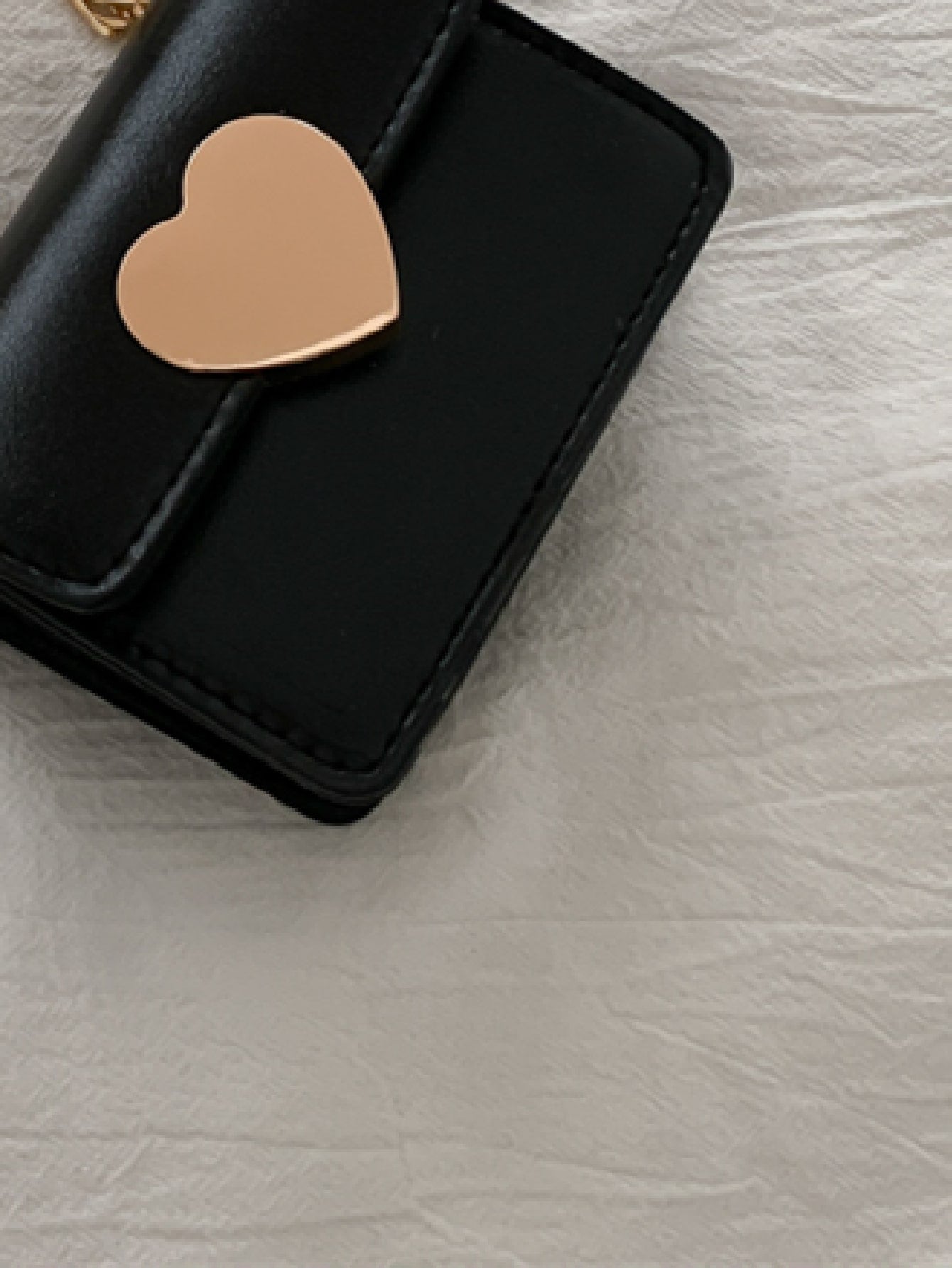 Mini Metal Heart Decor Flap Chain Bag  - Black - FD ⚡