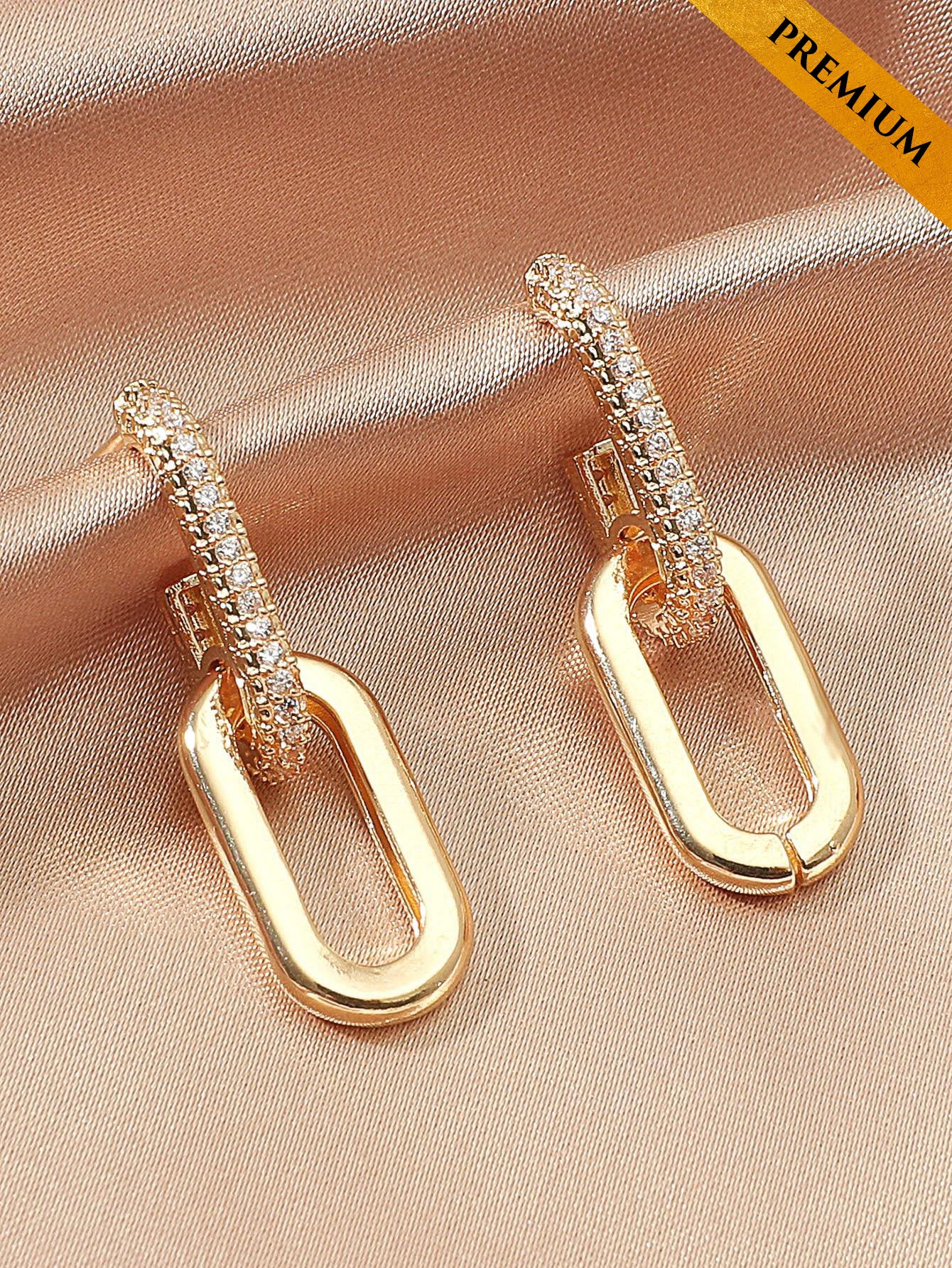 Zircon Decor Drop Earrings - Gold  - FD ⚡