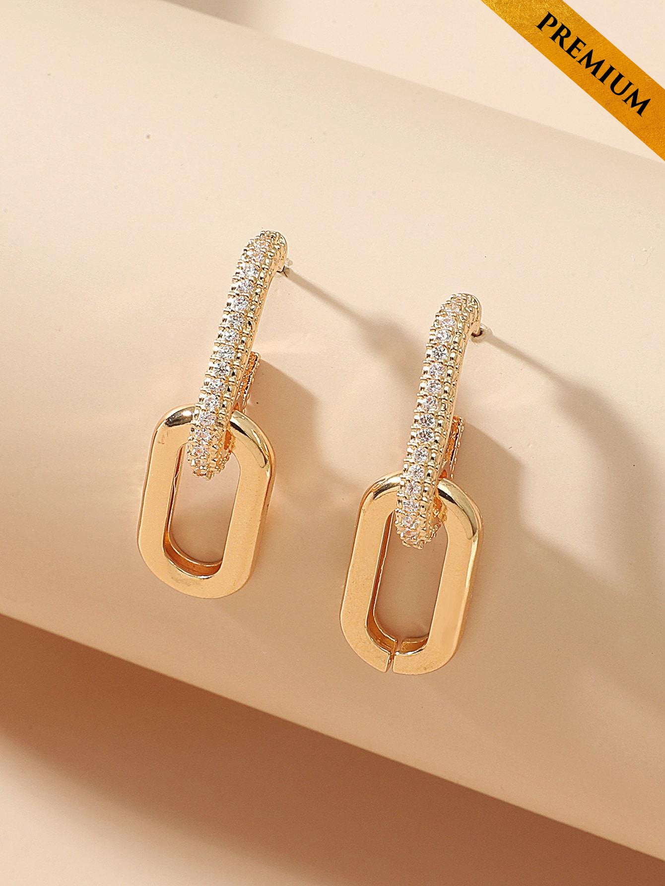 Zircon Decor Drop Earrings - Gold  - FD ⚡
