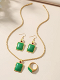 Bria Geometric Charm Necklace & Ring & 1pair Drop Earrings - Green - FD ⚡