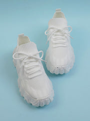 Chevron Lace Up Decor Knit Chunky Sneakers - White - FD ⚡