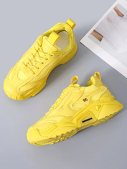 Lace-up Front Mesh Panel Chunky Sneakers Yellow - Yellow