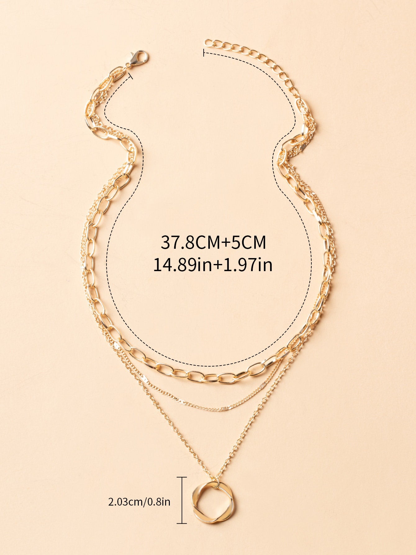 Twist Round Charm Layered Necklace - Gold