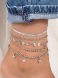 5pcs Star Charm Anklet - Silver