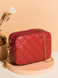 Minimalist Quilted Chain Crossbody Bag - Burgundy