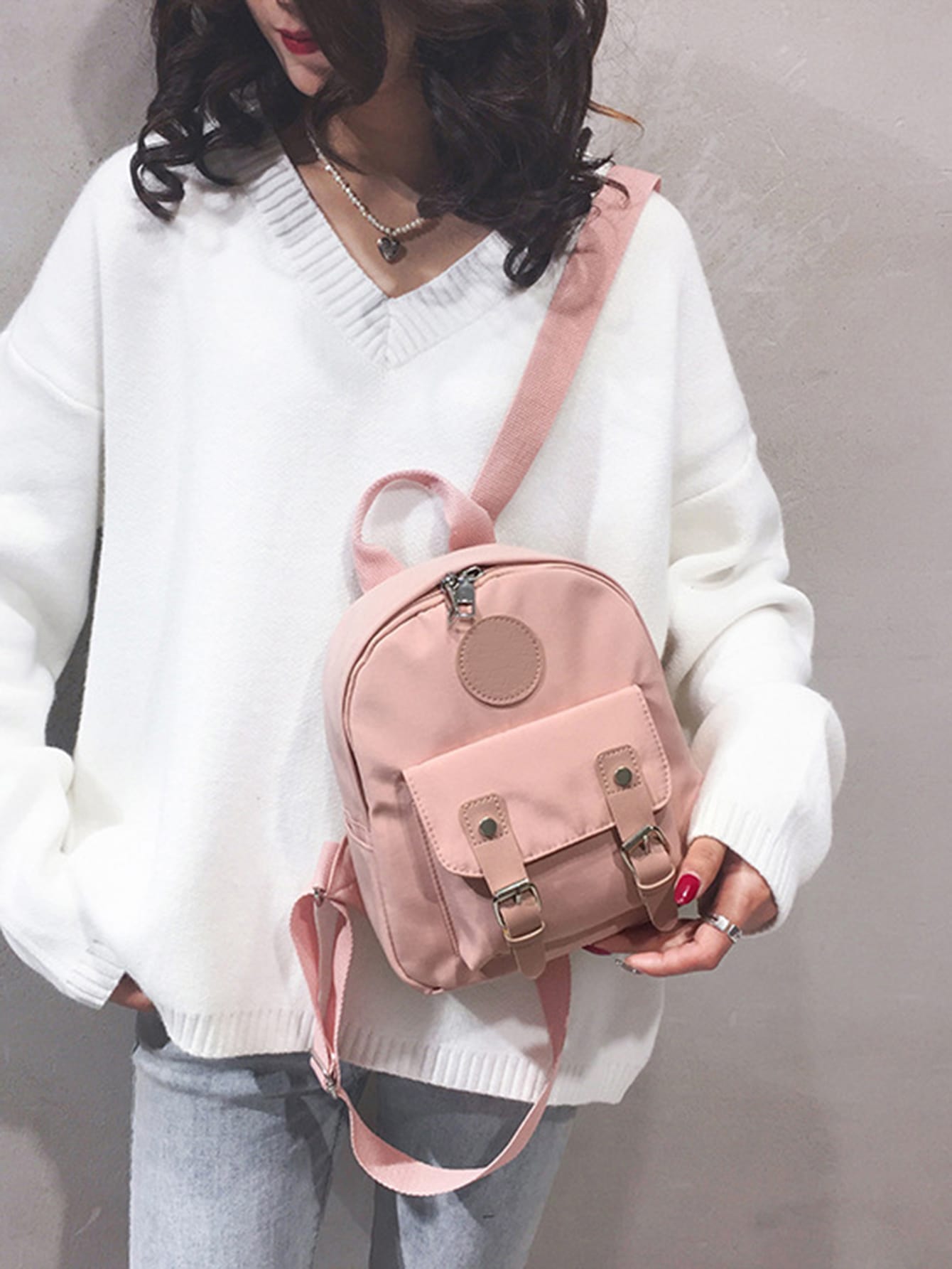 Minimalist Buckle Detail Backpack - Pink