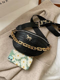 Croc Embossed Chain Decor Fanny Pack - Black - FD ⚡