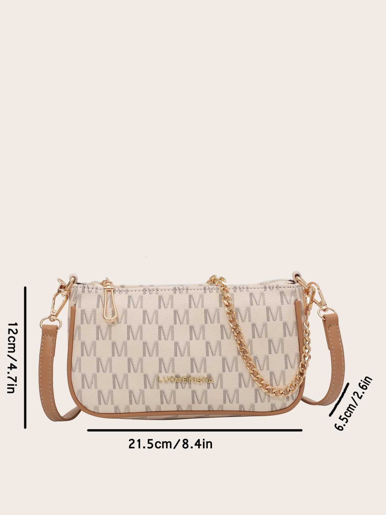 Small Letter Graphic Chain Baguette Bag PU