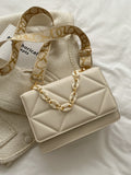 Minimalist Embossed Chain Square Bag - Beige
