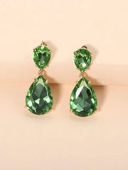 Water Drop Decor Earrings - Green
