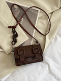 Mini Buckle Detail Stitch Detail Square Bag - Brown