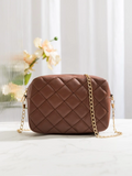 Quilted Embossed Zip Chain Bag - Coffee Brown