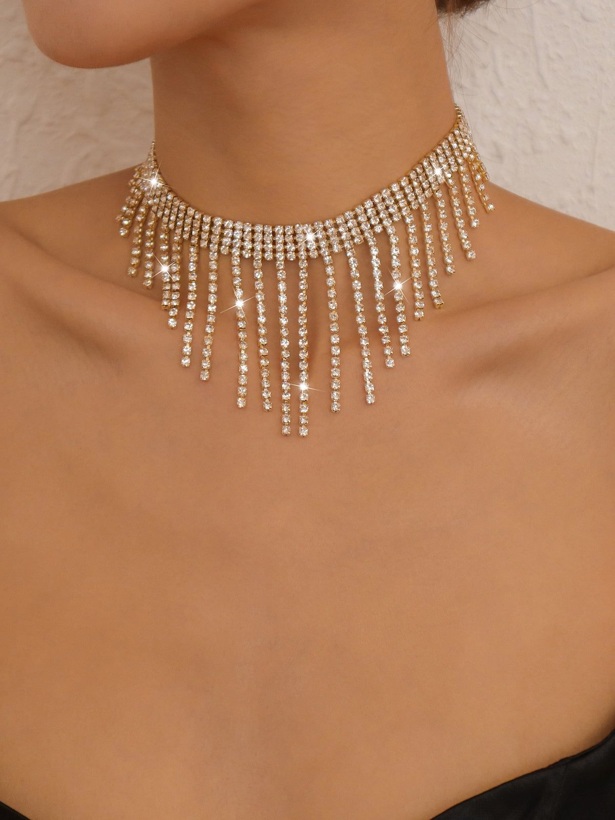 Rhinestone Tassel Necklace - Gold - FD ⚡