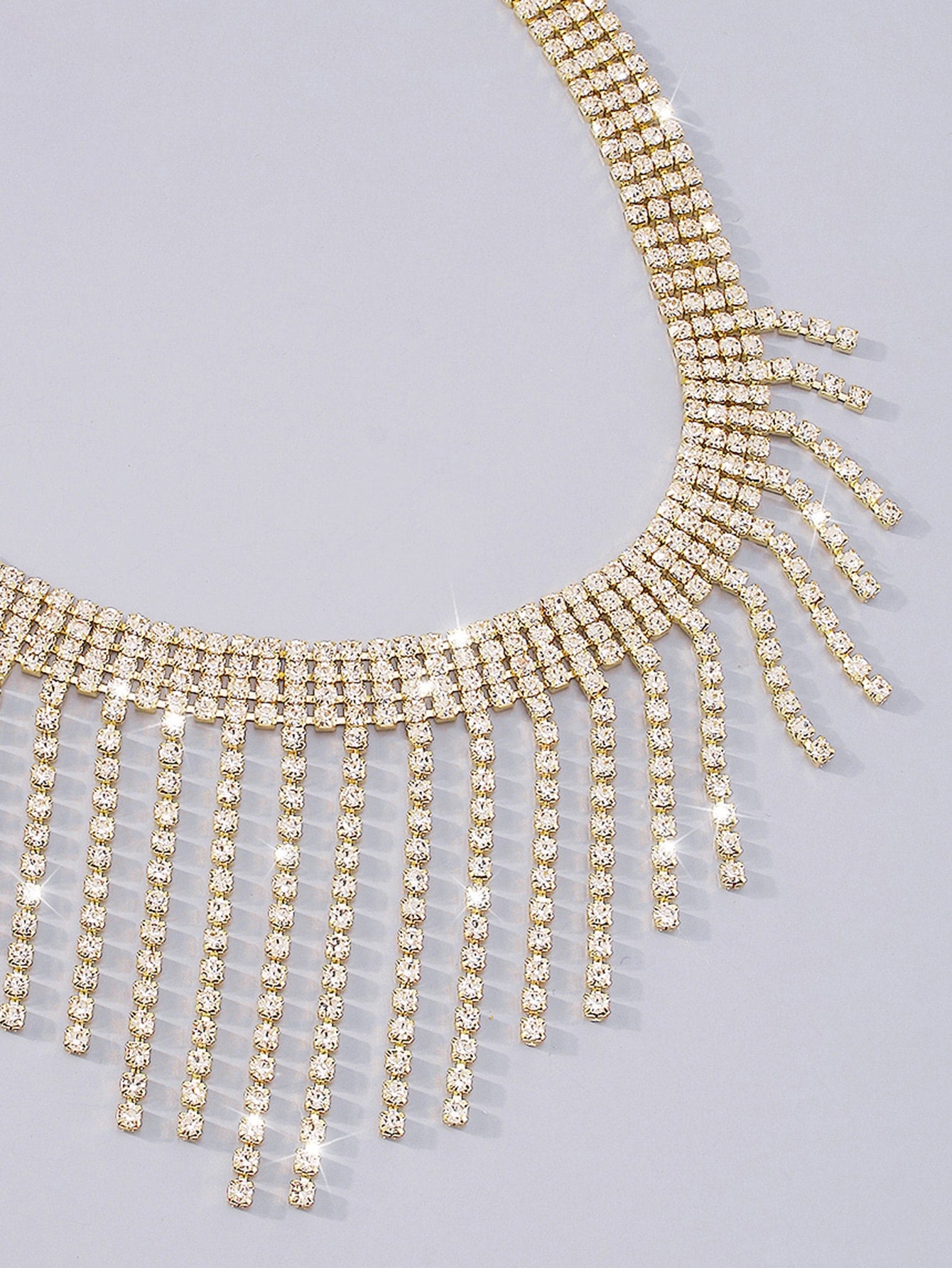 Rhinestone Tassel Necklace - Gold - FD ⚡