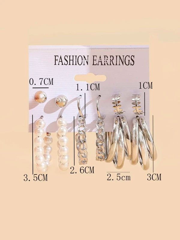 6pairs Faux Pearl Decor Earrings - Silver - FD ⚡