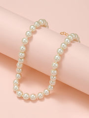 Faux Pearl Beaded Necklace - White - FD ⚡