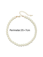 Faux Pearl Beaded Necklace - White - FD ⚡