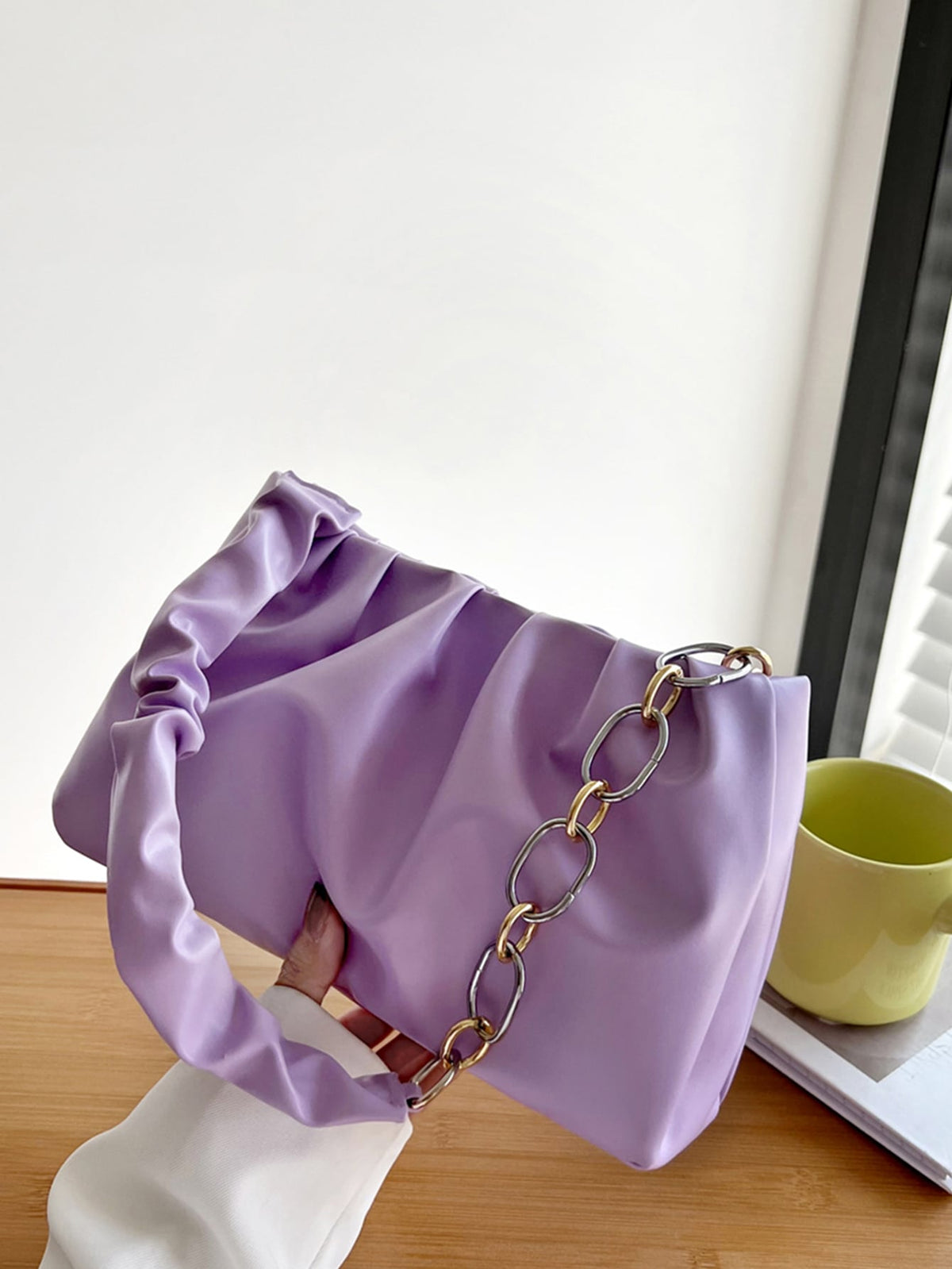 Chain Decor Ruched Bag  - Purple - FD ⚡