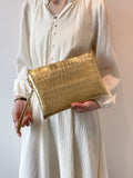 Metallic Crocodile Embossed Clutch Bag  - Gold - FD ⚡