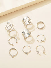 9pcs Rhinestone Decor Ring  - Silver - FD ⚡
