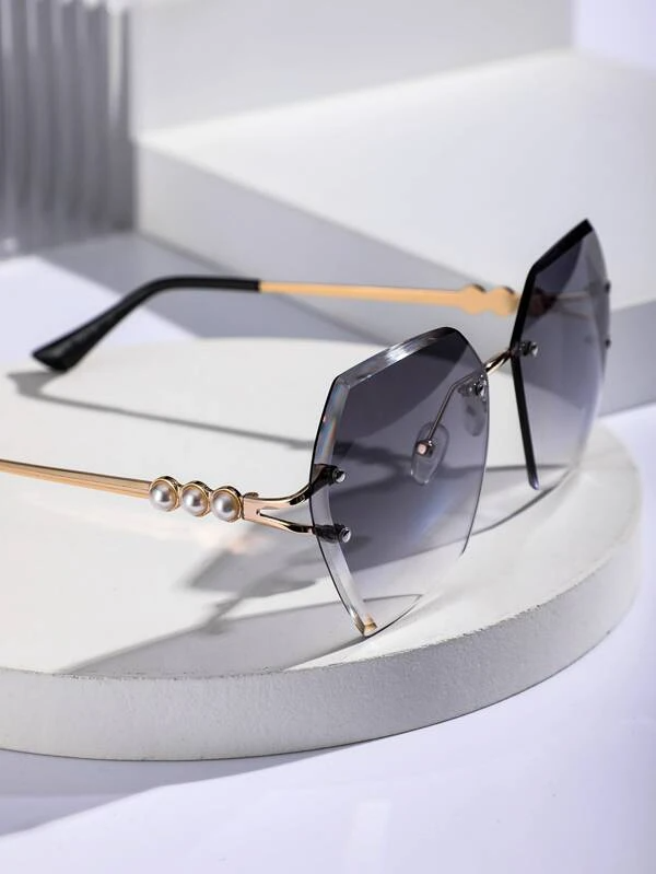 Faux Pearl Decor Rimless Fashion Glasses - Grey - FD ⚡