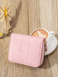 Quilted Zipper Around Small Wallet  - Pink - FD ⚡