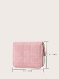 Quilted Zipper Around Small Wallet  - Pink - FD ⚡