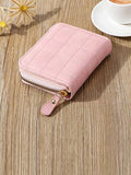 Quilted Zipper Around Small Wallet  - Pink - FD ⚡