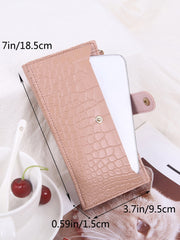 Crocodile Embossed Zip Around Long Wallet - Pink- FD ⚡