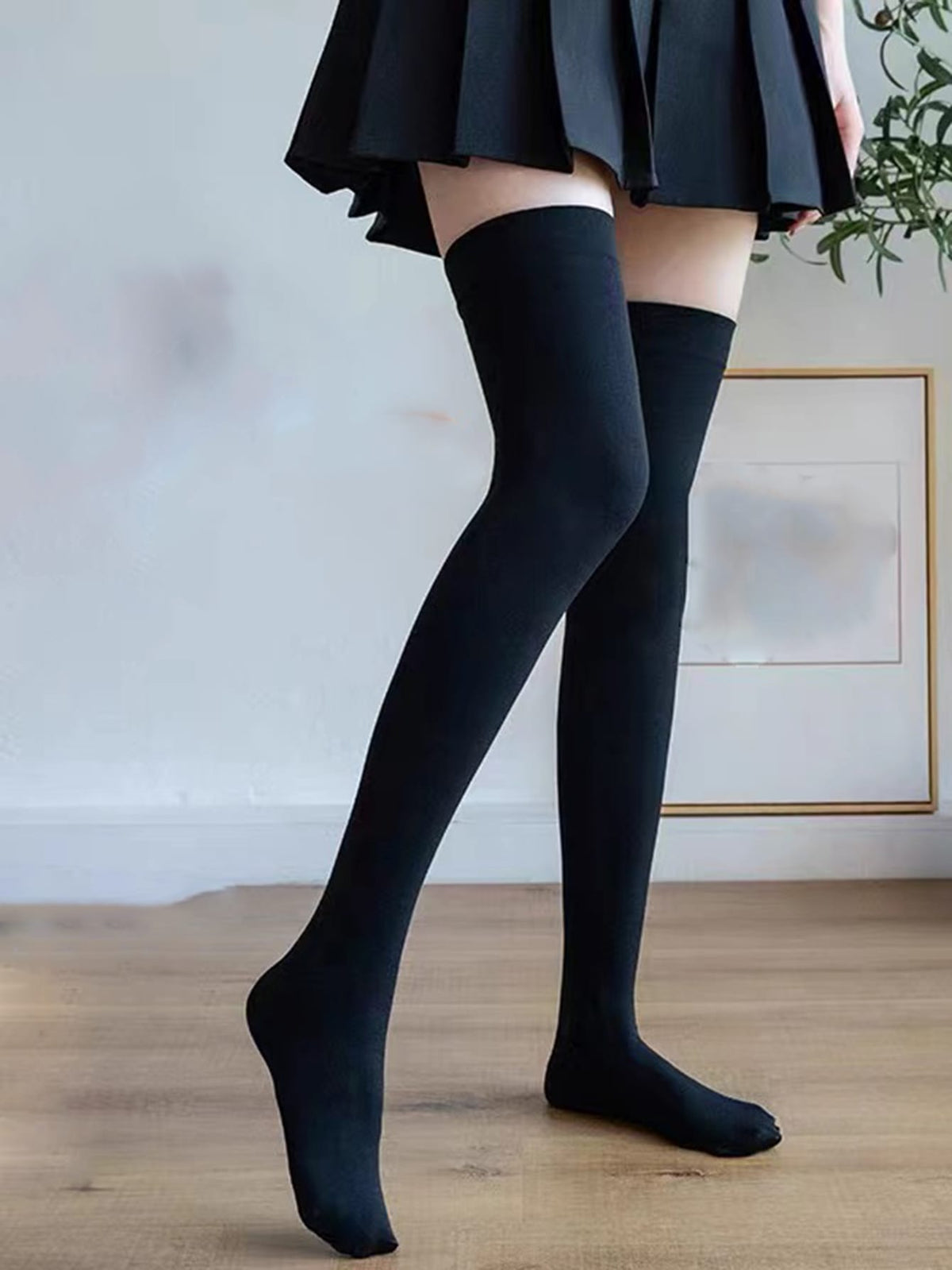 Solid Over The Knee Socks  - Black