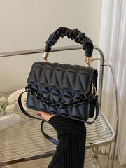 Mini Chain Decor Ruched Top Handle Quilted Flap Square Bag