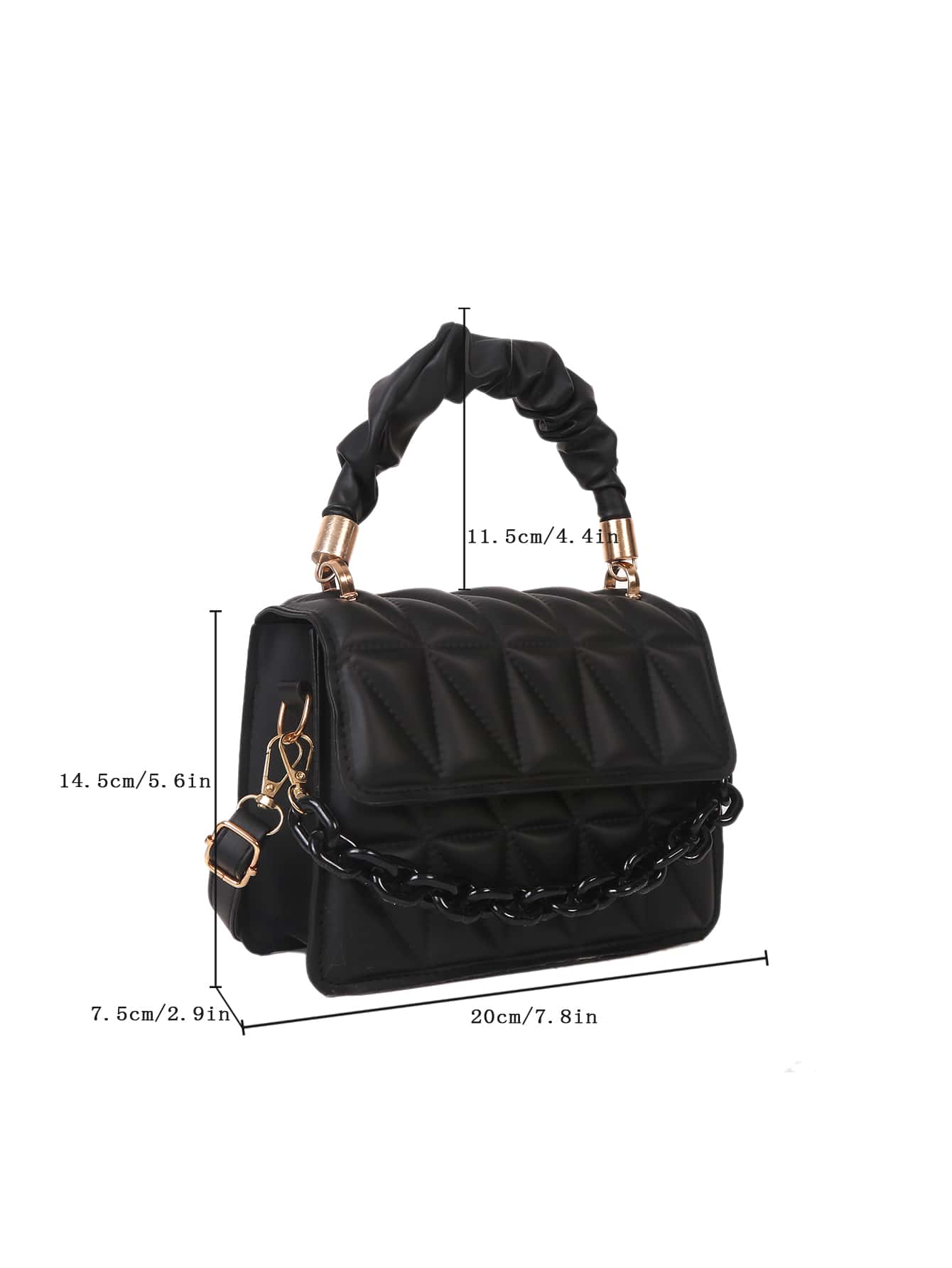 Mini Chain Decor Ruched Top Handle Quilted Flap Square Bag