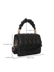 Mini Chain Decor Ruched Top Handle Quilted Flap Square Bag