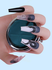 24 Pcs Long Coffin Snake & Spider Design Strip Nails & 1sheet Tape - Black and White