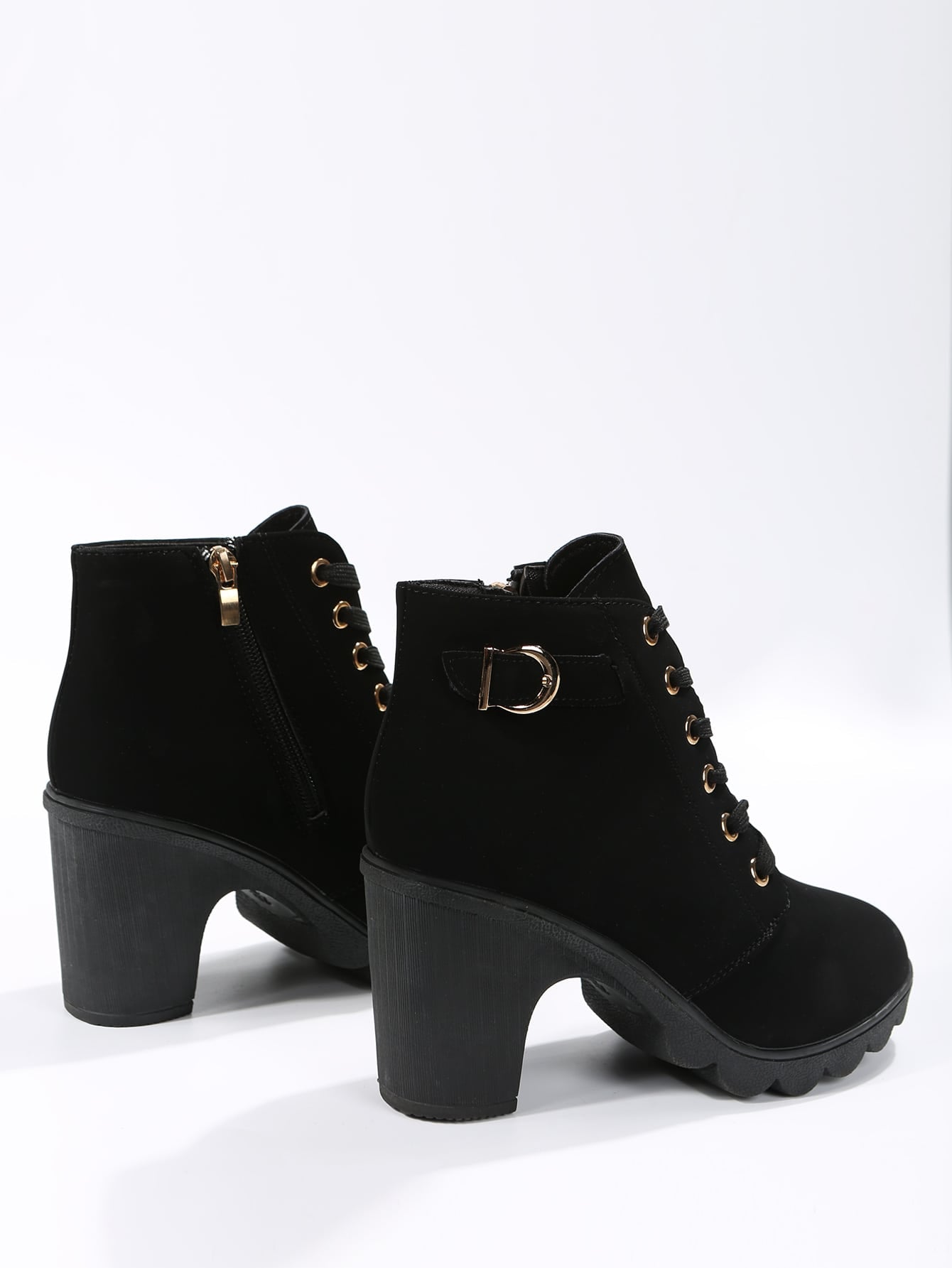 Hollie Lace Up Chunky Heel Combat Ankle Boots in Black | ikrush