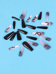 24 Pcs Long Coffin Snake & Spider Design Strip Nails & 1sheet Tape - Black and White