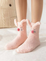 Cartoon Ear Decor Fuzzy Socks  - Pink