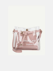 Clear Letter Graphic Strap Decor Bag With Pouch - Dusty Pink